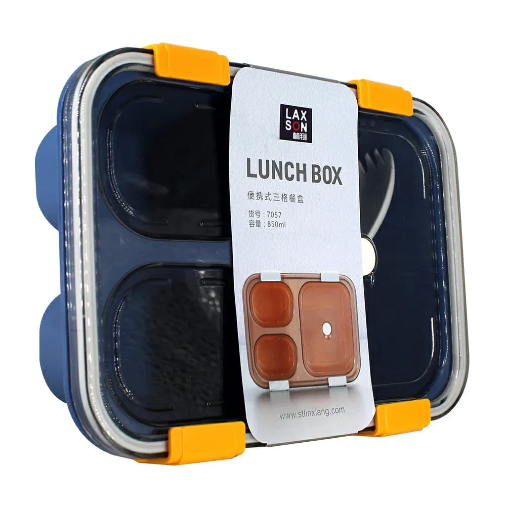 Tupper lunch box rectangular de plástico con 3 compartimentos, cuchara y capacidad para 850ml, variedad de colores / lax son 7057