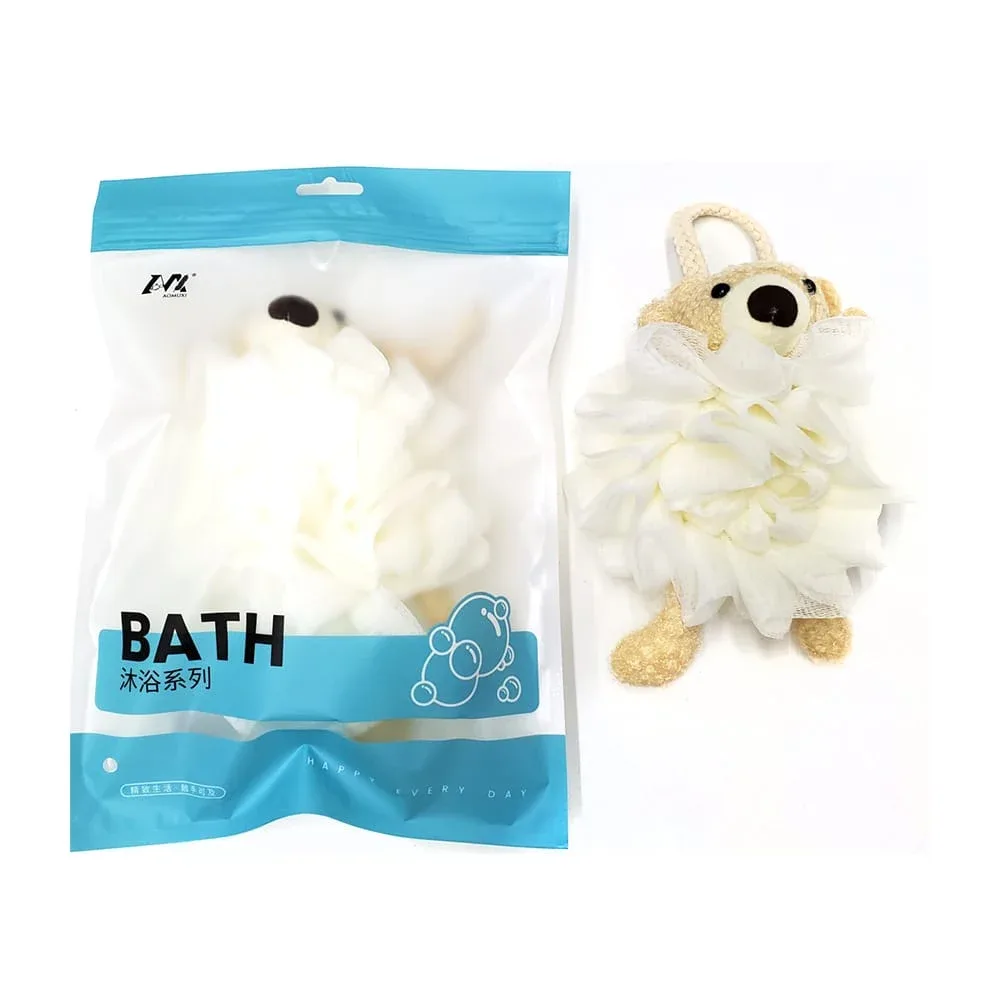 1pza esponja/estropajo de baño en forma de dona con un peluche con diseño de oso o conejo, variedad de diseños / 23-yq-002