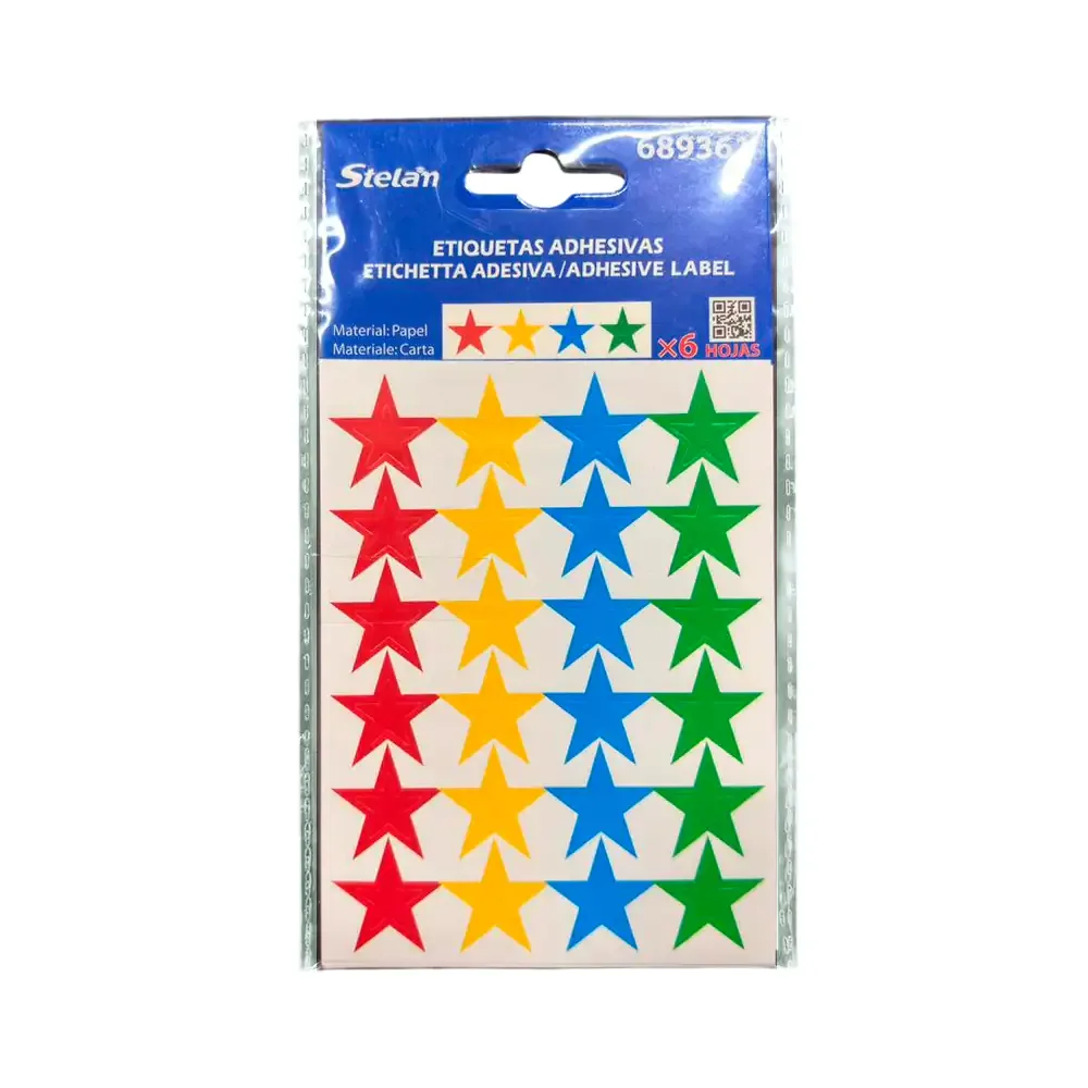 Paquete con 6 plantillas de etiquetas stelam en forma de estrellas de colores