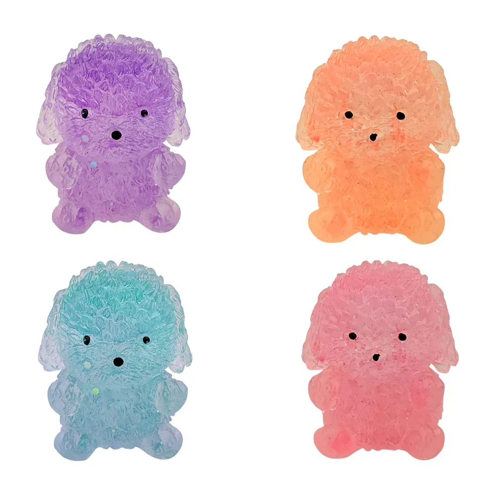 Juguete antiestrés translúcido con brillantina y diseño de perro, varios colores