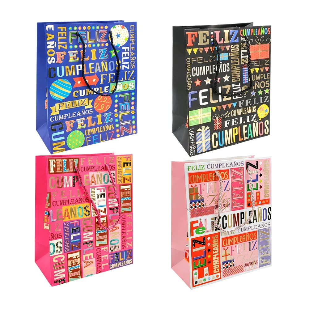 Bolsa de regalo feliz cumpleaños con detalles metálicos, 26x10x32cm / yxl-1352m