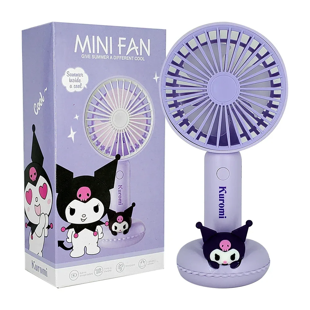 Ventilador de mano portátil de 3 velocidades, 18cm + base con figura de hello kitty sanrio, variedad de personajes / 677-97