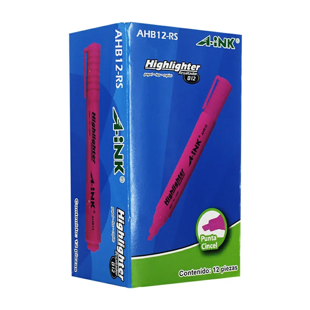 1pz marcatexto resaltador a-ink highlighter punta cincel color rosa / ahb12-rs