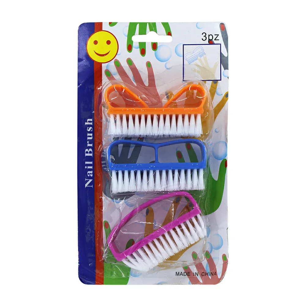 Paquete de 3 mini cepillos con mango de plástico y cerdas suaves para limpieza, variedad de colores / nail brusk