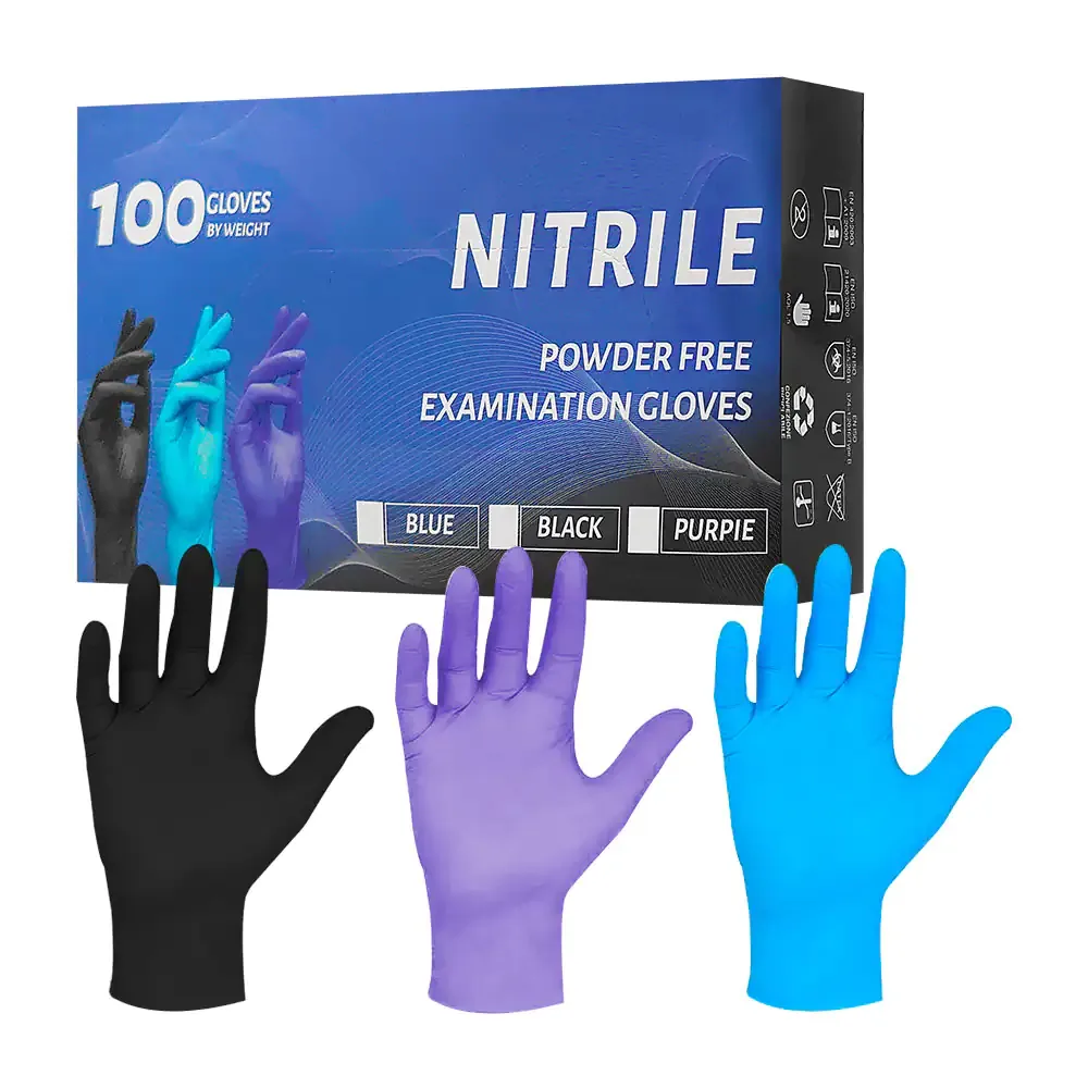 Caja con 100 guantes desechables de nitrilo en color negro, multiusos, variedad de tallas