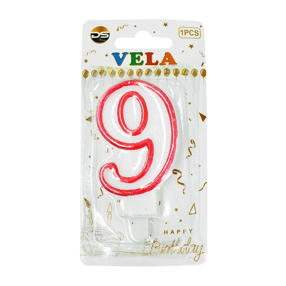 1pza Vela blanca - orilla rosa con el no.9 para el pastel de cumpleaños /ds02421