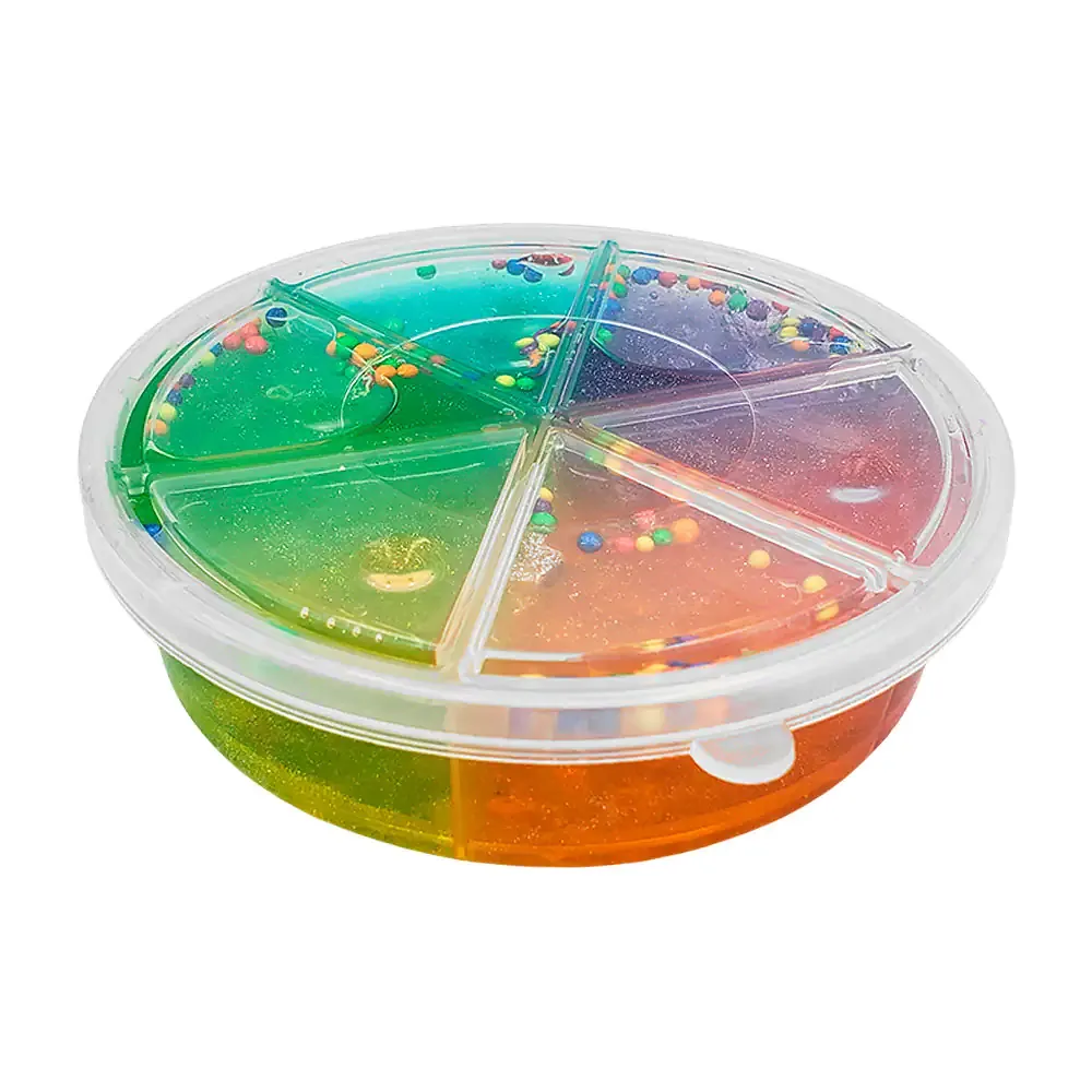 Estuche redondo con 6 tonos de slime + decoración multicolor, variedad / h-1849