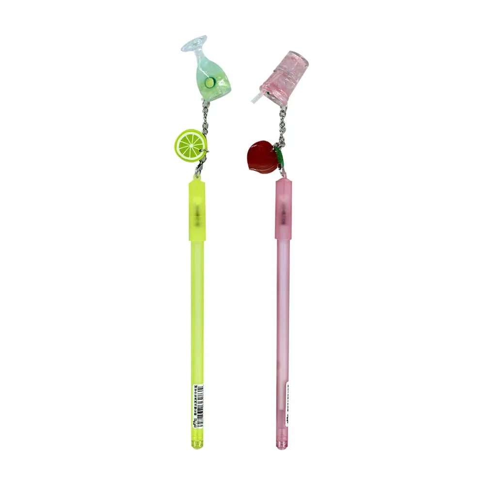 1pza Pluma de gel + llavero en forma de bebida, variedad de colores / 2806