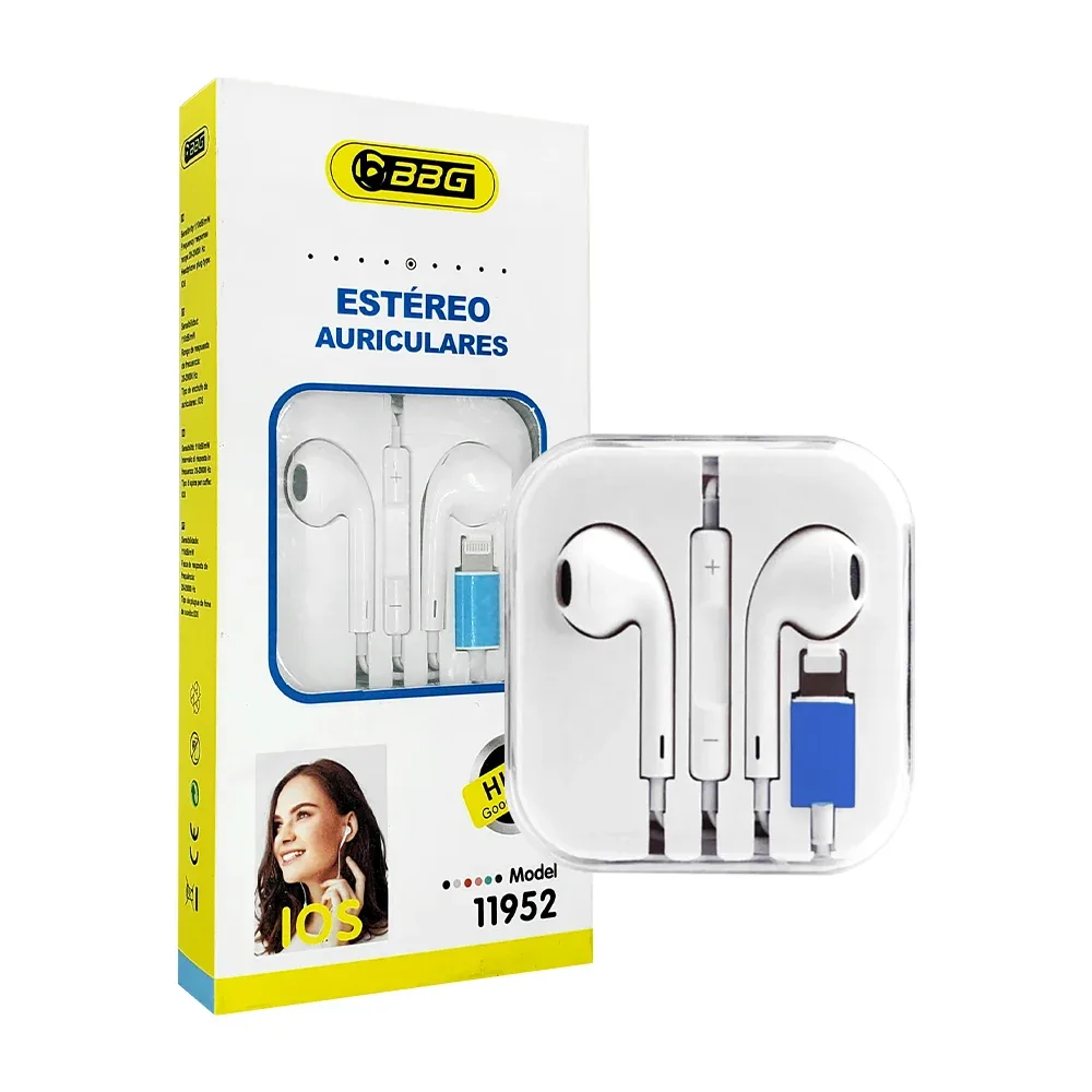 Audífonos alámbricos blancos estéreo manos libres tipo earpods con entrada lightning / 11952 / bbg