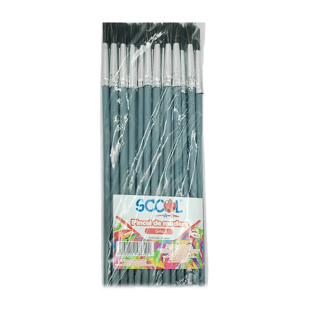 Paquete con 25 pinceles scool de madera con cerdas medias, numero 8