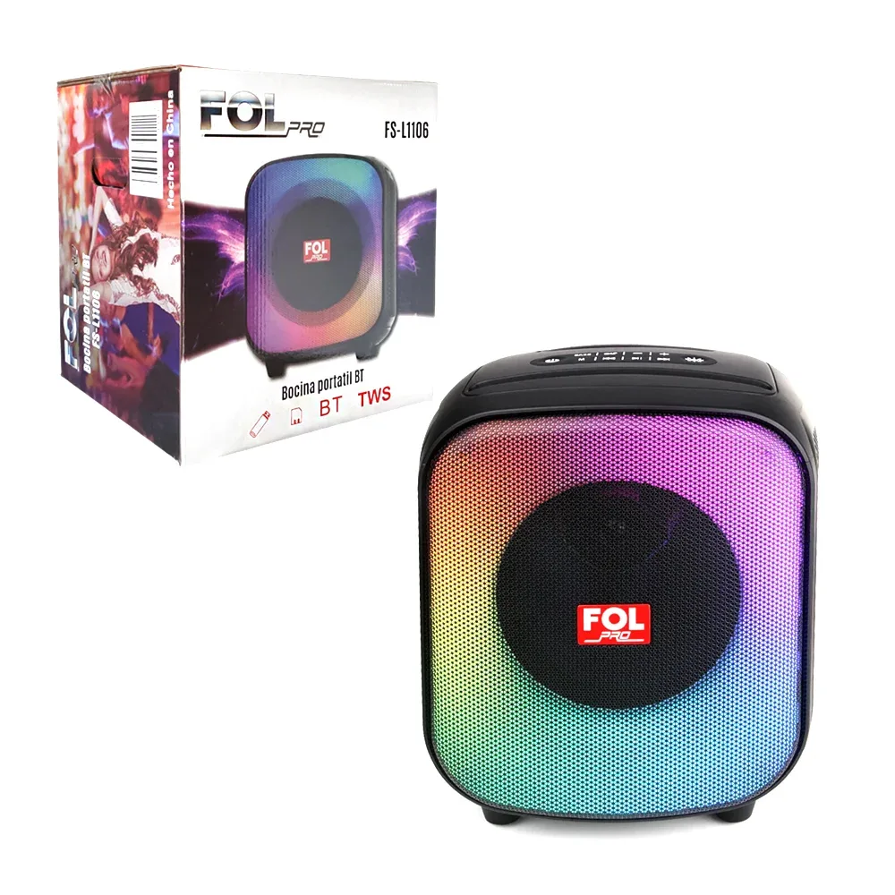 Bocina fol pro, portátil con sonido estéreo, puerto usb, tf + luz rgb / fs-l1106