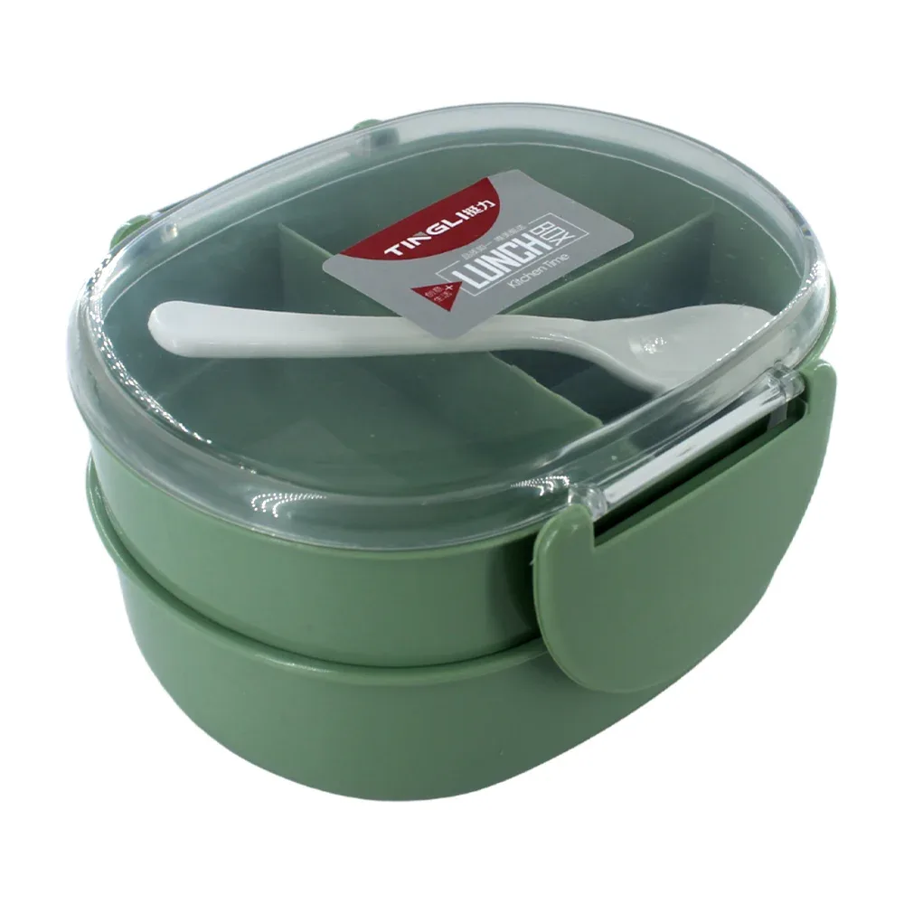 Tupper lunch box ovalado de 2 niveles con 3 compartimientos, cuchara y capacidad 750ml, variedad de colores / 8088