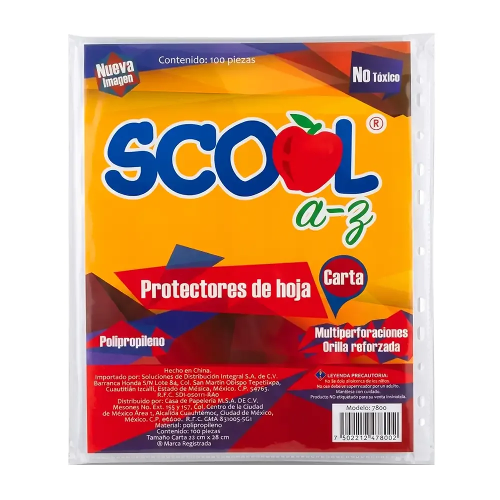 Paquete con 100 protectores de hoja scool de 22cm x 28cm