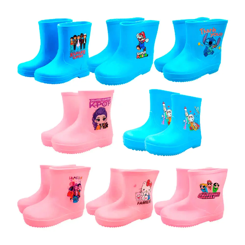 Par de botas de latex impermeables con estampado de personajes, variedad