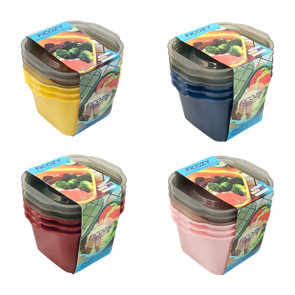 Set con 3 mini tupper pequeño, capacidad de 350ml, cierre hermético, variedad