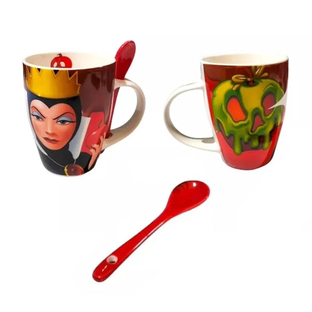 Juego de 2 tazas de porcelana y cucharas de cerámica con diseño de Úrsula y la Reyna malvada con capacidad para 310ml / 1738-421