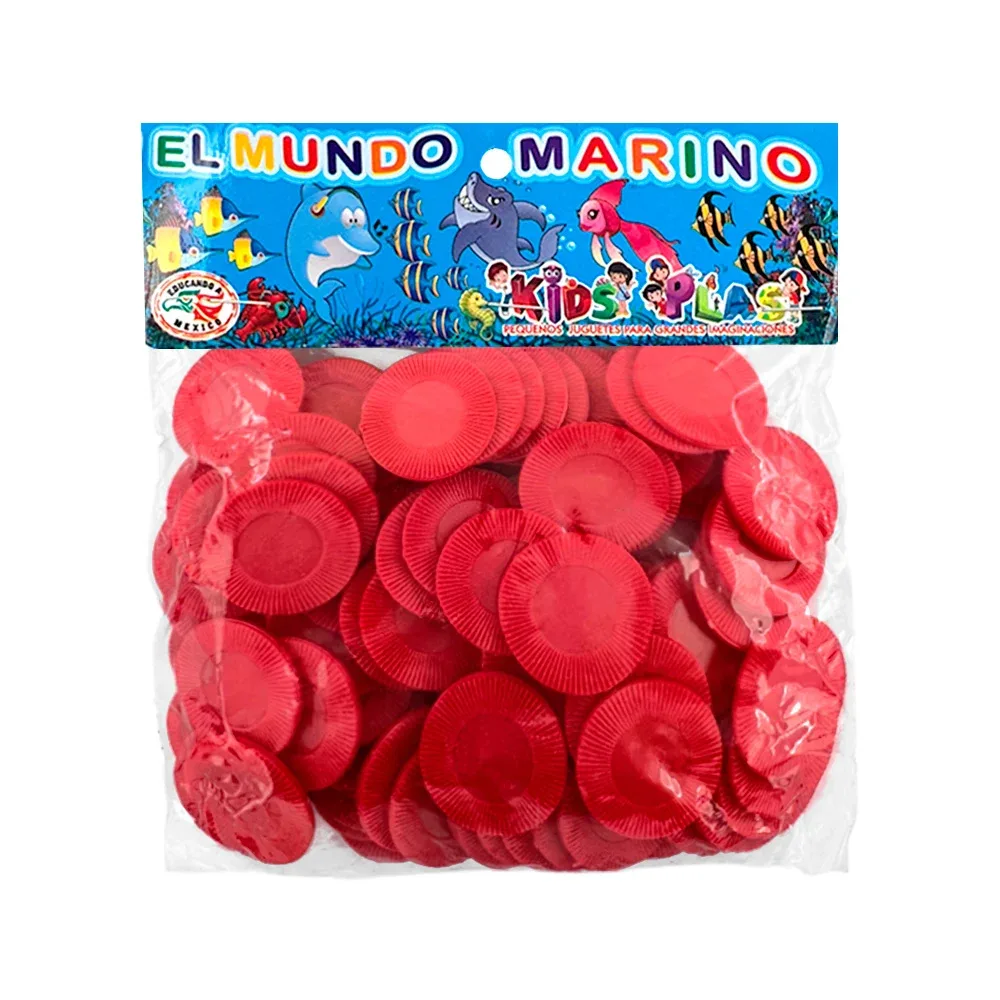 Paquete con 100 fichas en color rojo / el mundo marino / fichas redondas / 123110