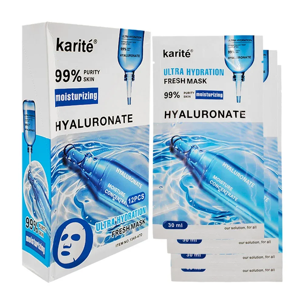 Caja con 12 mascarillas hidratantes karité con extracto de ácido hialurónico