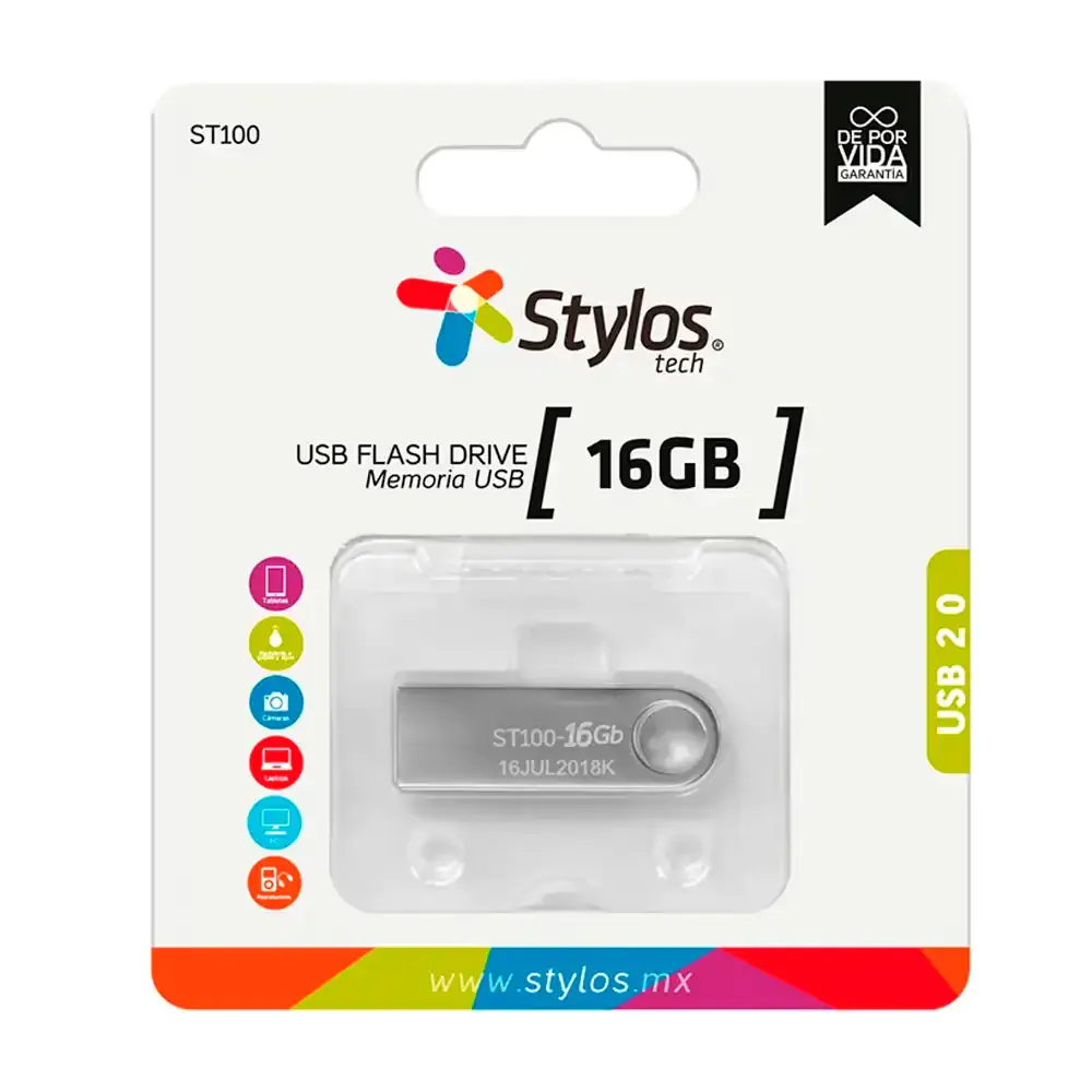 1pza memoria usb 2.0 de 16gb, metálica de alta resistencia / st100