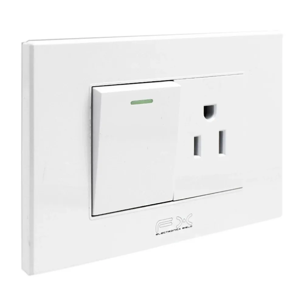 Placa enchufe para pared con 1 contacto trifásico y 1 apagador, color blanco