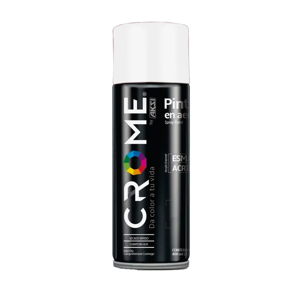 Pintura en aerosol / esmalte acrílico crome de secado rápido en color blanco brillante, 400ml / pa-015 / 114253