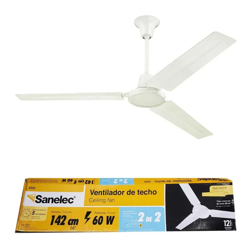 Ventilador de techo con aspas metálicas, tubo de montaje, potencia de 60w y diámetro de 142cm / sanelec / ceiling fan / 2355