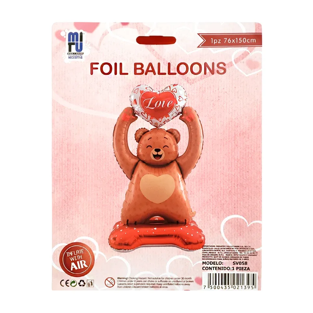 1pz globo decorativo en forma de oso con corazón, 76x150cm / sv058 / love