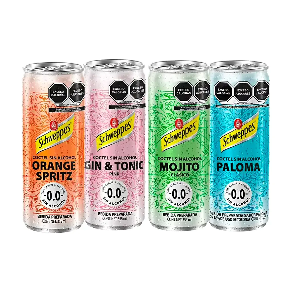 1pza bebida preparada schweppes coctel sin alcohol, 355ml, variedad de sabores / schweppes