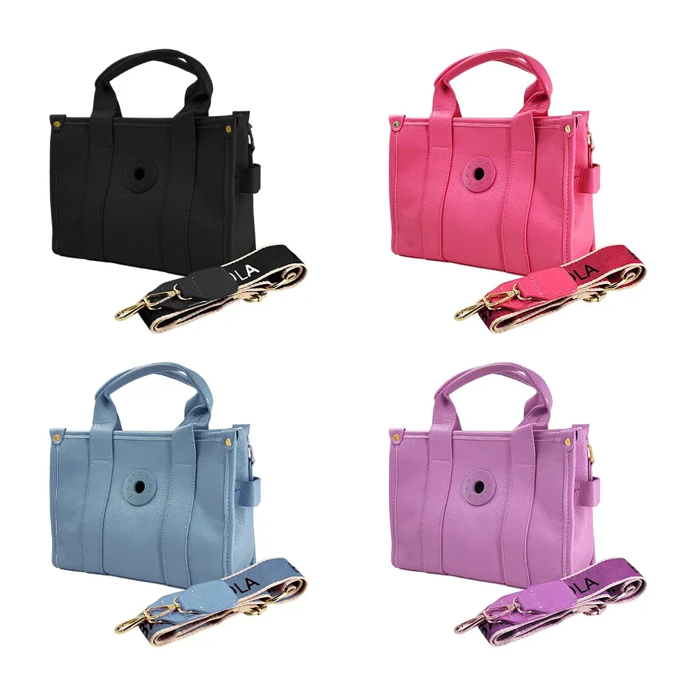 Bolsa byl, piel sintética suave, placa redonda decorativa + correa estampada