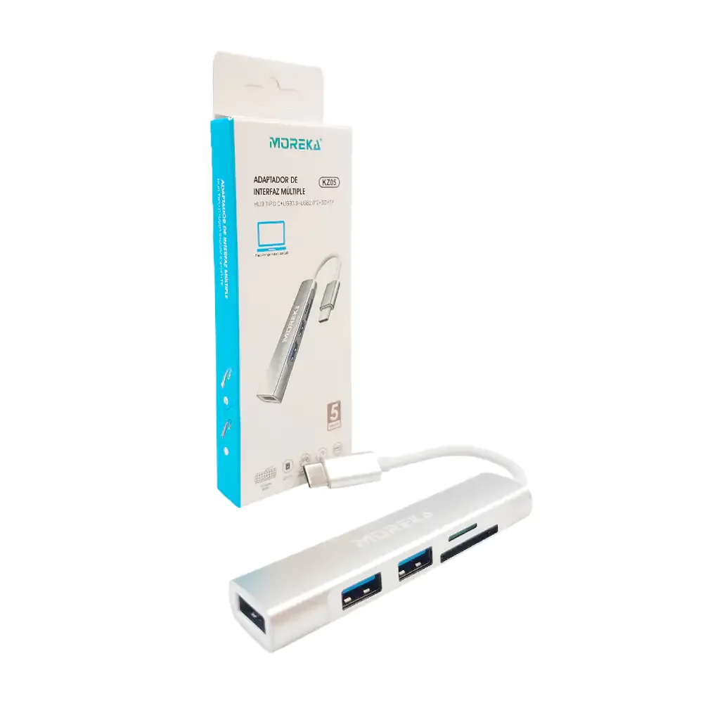 Adaptador de interfaz múltiple moreka, usb-c de 5 puertos, lector de tarjeta sd y tf / kz05