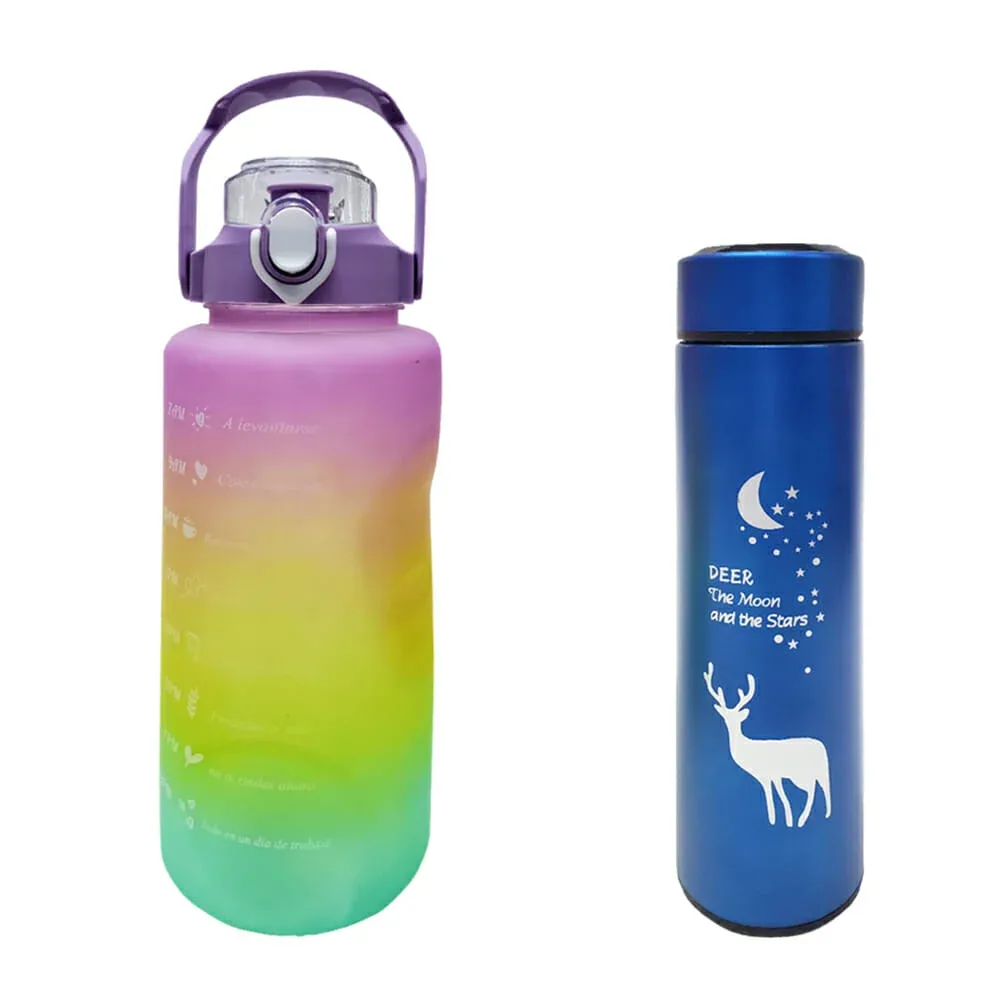 Juego de botella motivacional con capacidad para 2 litros y termo digital de acero inoxidable, variedad de colores / 2303-27