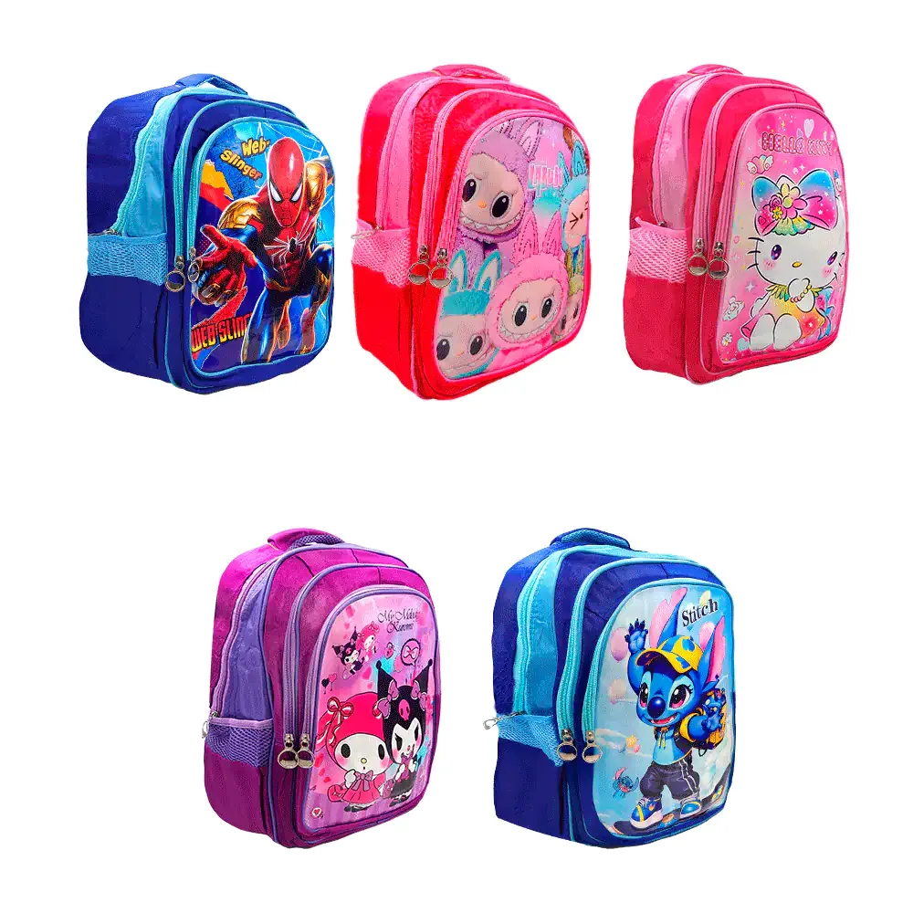 Mochila de 3 compartimentos con diseño de personajes animados, variedad