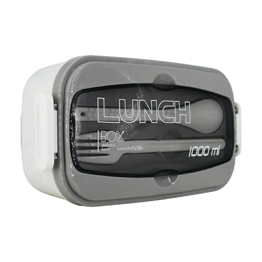 Tupper lunch box rectangular de plástico con 2 compartimientos, cubiertos y capacidad para 1000ml / 23-fh-012