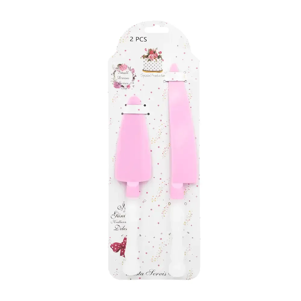 Blíster con 2 utensilios para pastel de fiesta de cumpleaños, cuchillo y pala, variedad