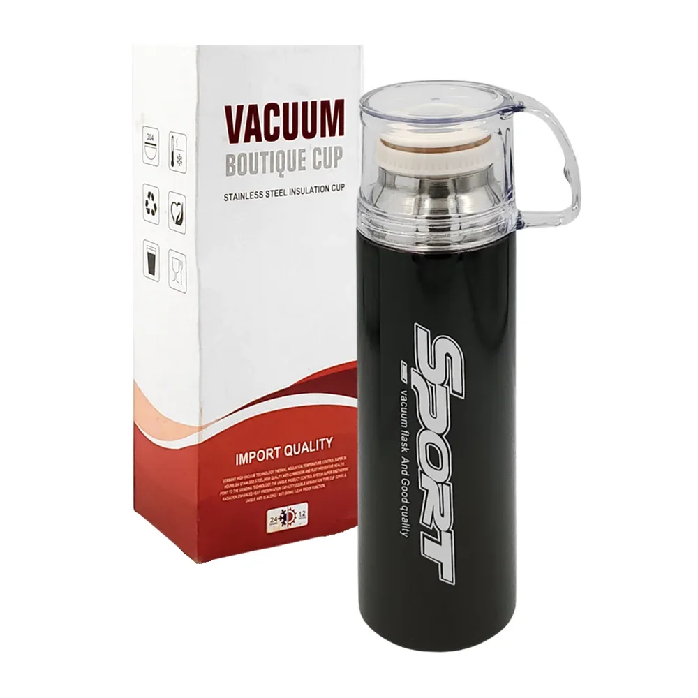 Botella termo sport de acero inoxidable con tapa tipo taza y capacidad de 500ml