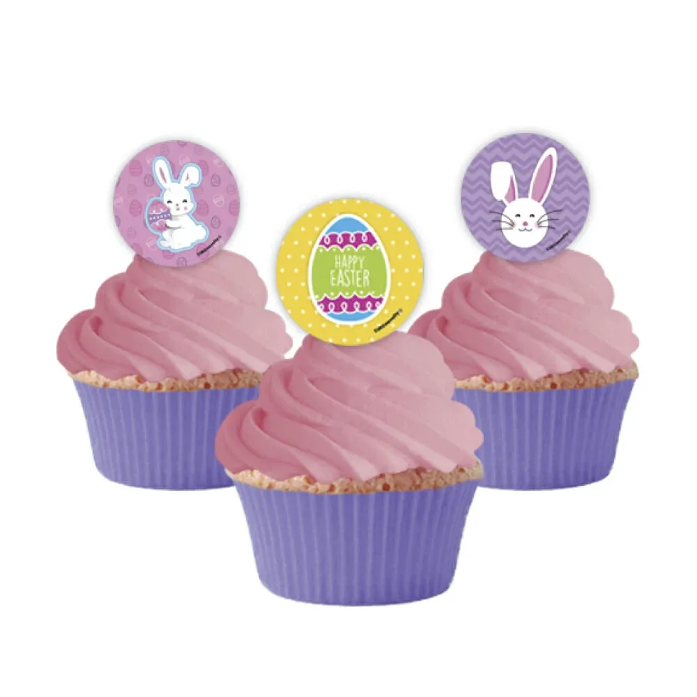 Paquete con 12 letreros euro novelty pequeños con temática de pascua para decoración de cupcakes / meppc12
