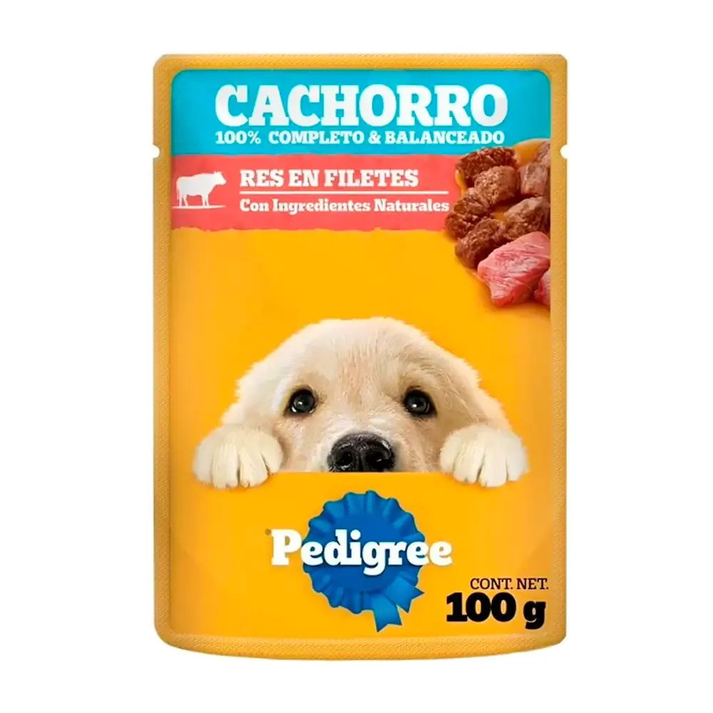 1pz alimento húmedo pedigree sabor res en filetes para cachorros, 100g / 5916