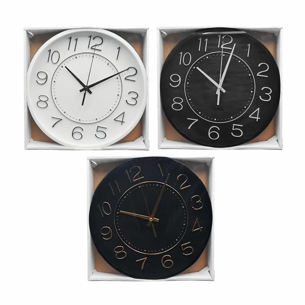 Reloj redondo para pared, con manecillas, números, estrellas y puntos, variedad de colores / 17145
