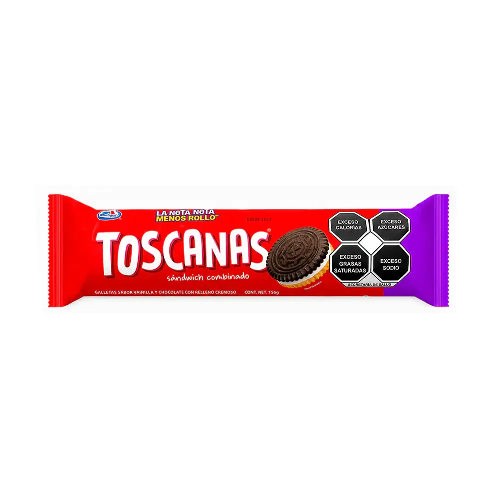 Paquete de galletas toscanas sándwich combinado vainilla y chocolate con relleno cremoso, 156g