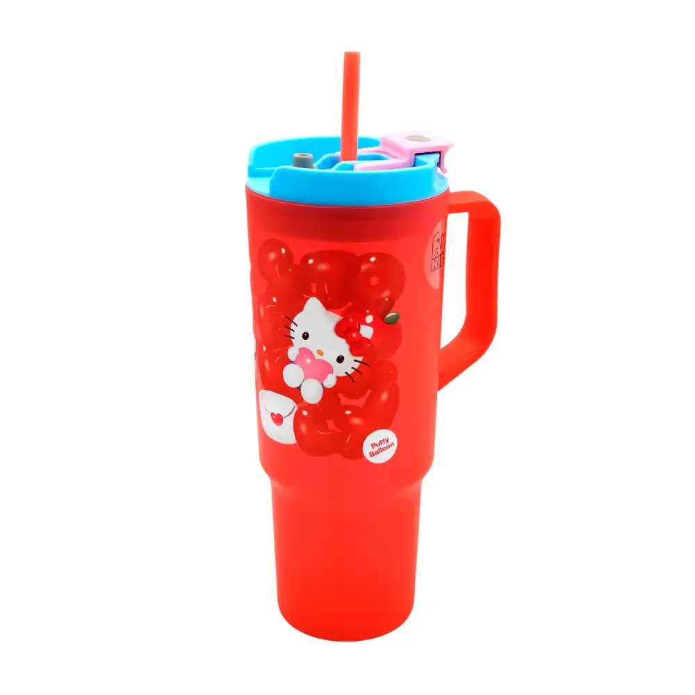 Vaso de plástico con estampado de gatita, 40oz con asa + popote, variedad