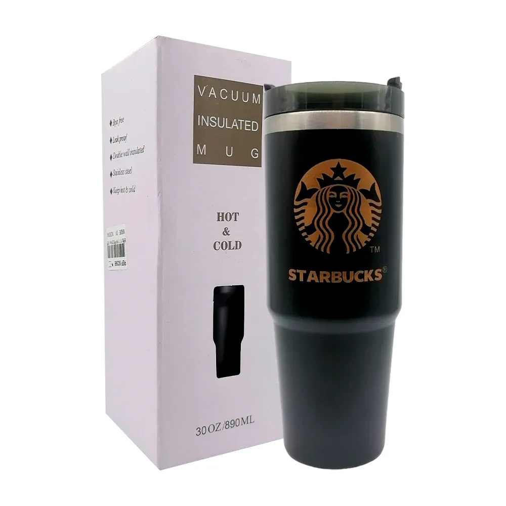Vaso termo de acero inoxidable con tapadera + popote y estampado de sirena 890ml, 30oz, variedad de colores / vacuum insulated