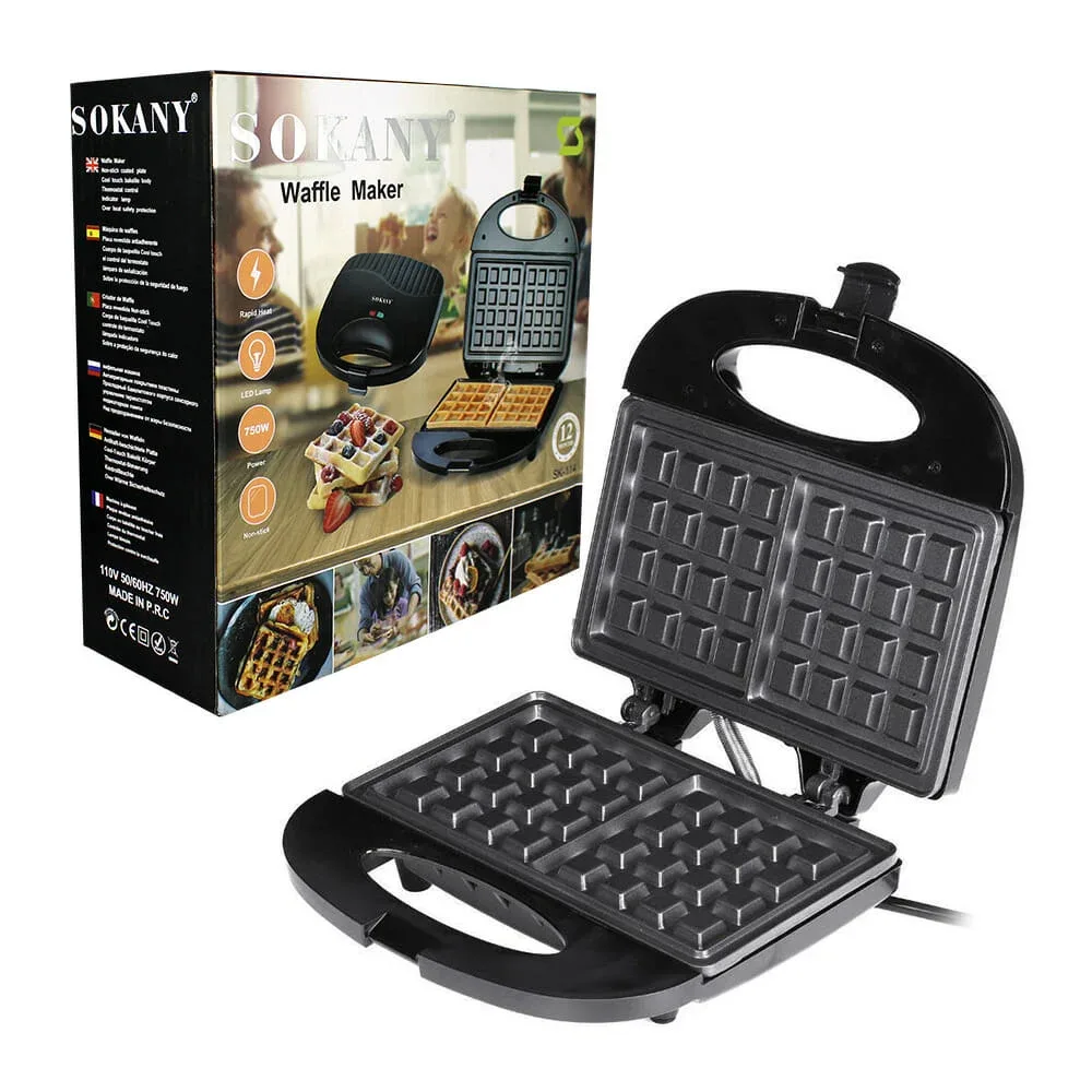 Wafflera maker electrica sokany de doble placa antiadherente con luz indicadora y termostato de seguridad / sk-114 / ze-1458 / fx-114