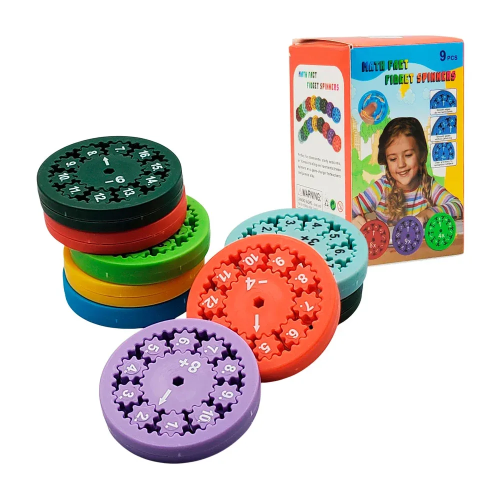 Set de juguete de rotación con 9 fichas - spinners circulares con operaciones matematicas / math fact fidget spinners / 2024