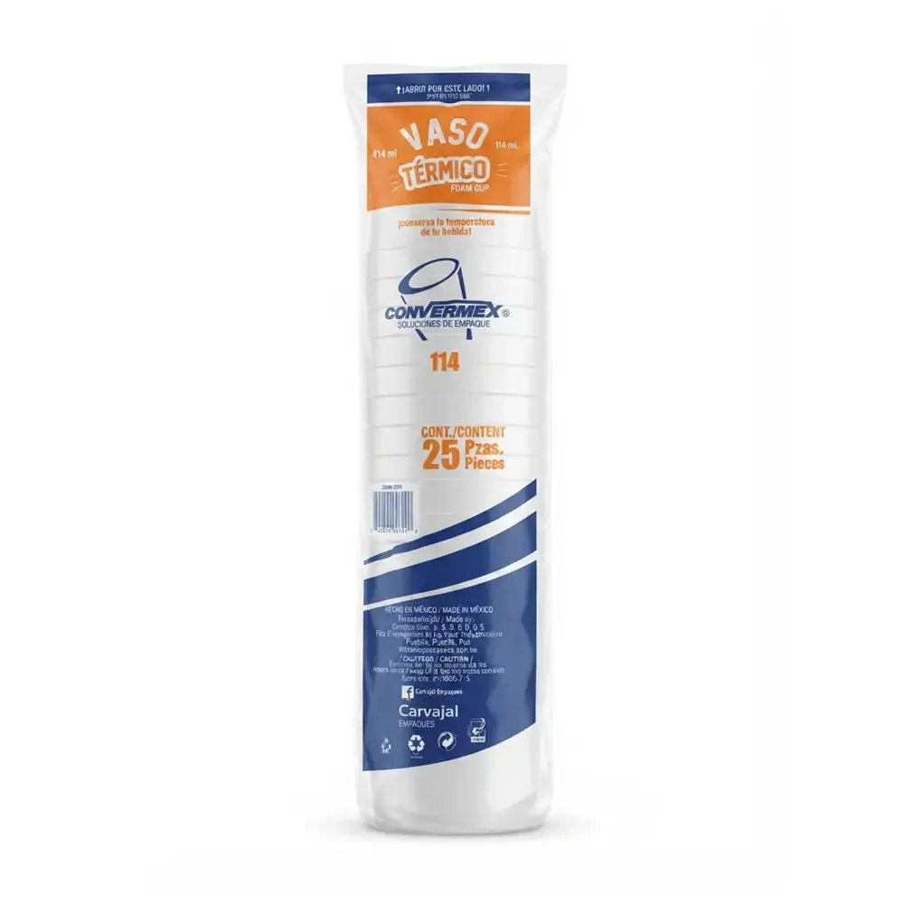 Paquete convermex con 25pz de vaso térmico desechable no.114, 414ml / 201149