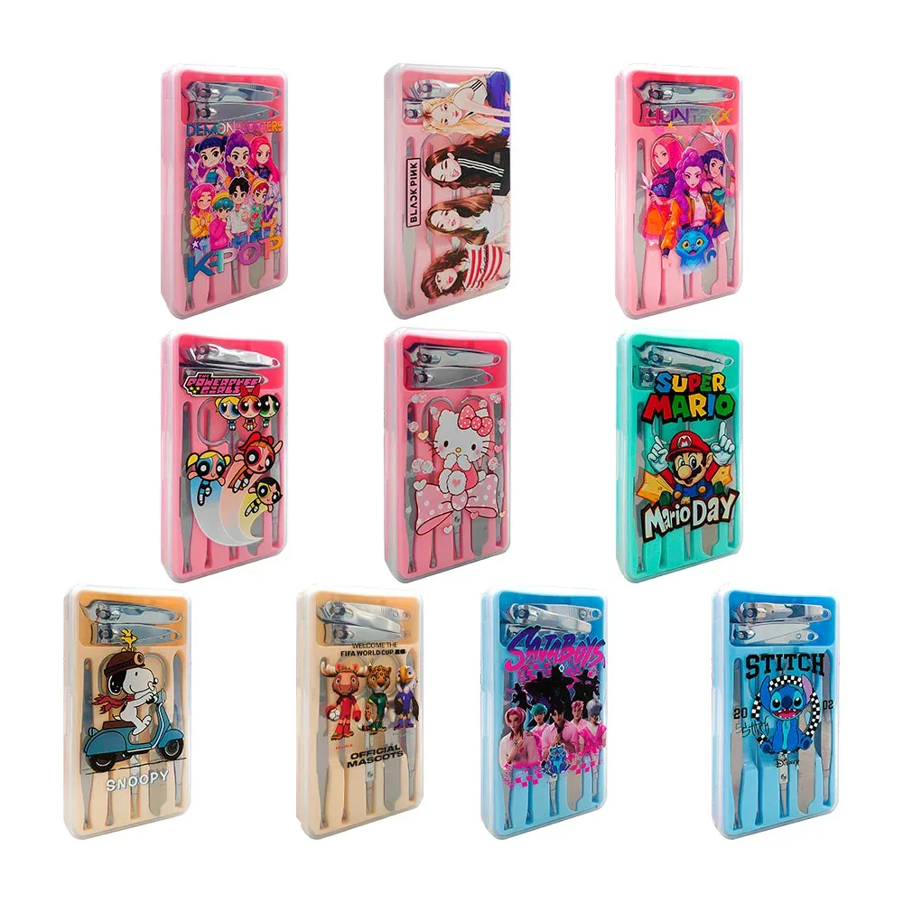 Estuche con kit de manicura-manicure de acero inoxidable + estampado animado