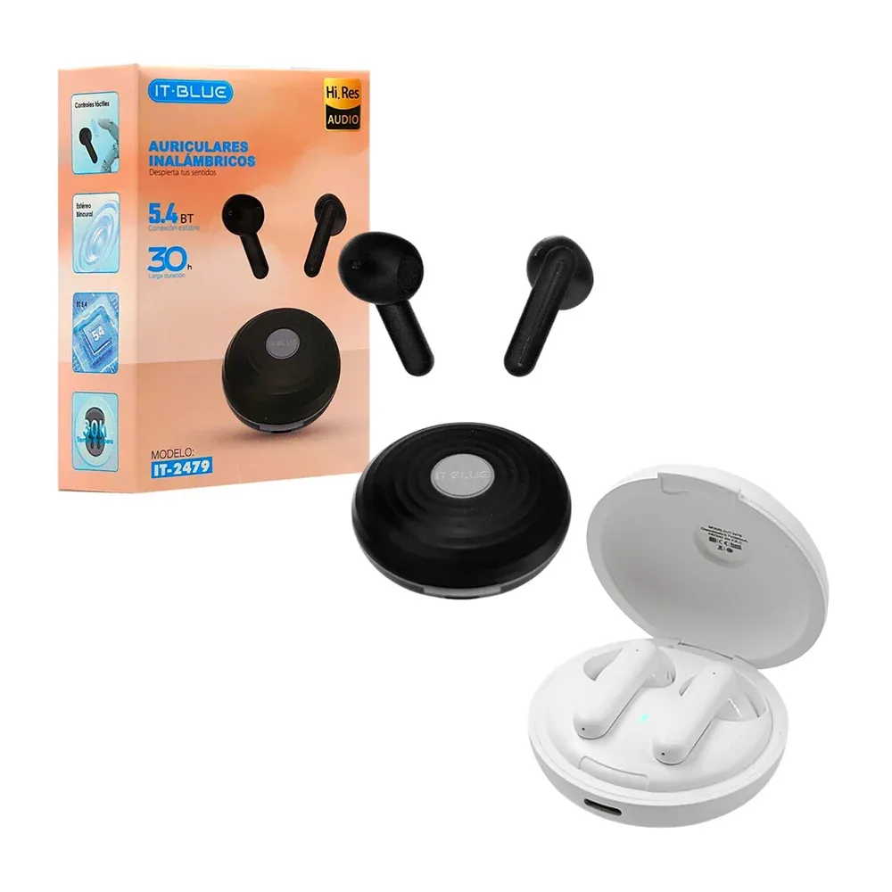 Audífonos inalámbricos bluetooth it blue con estuche circular, variedad