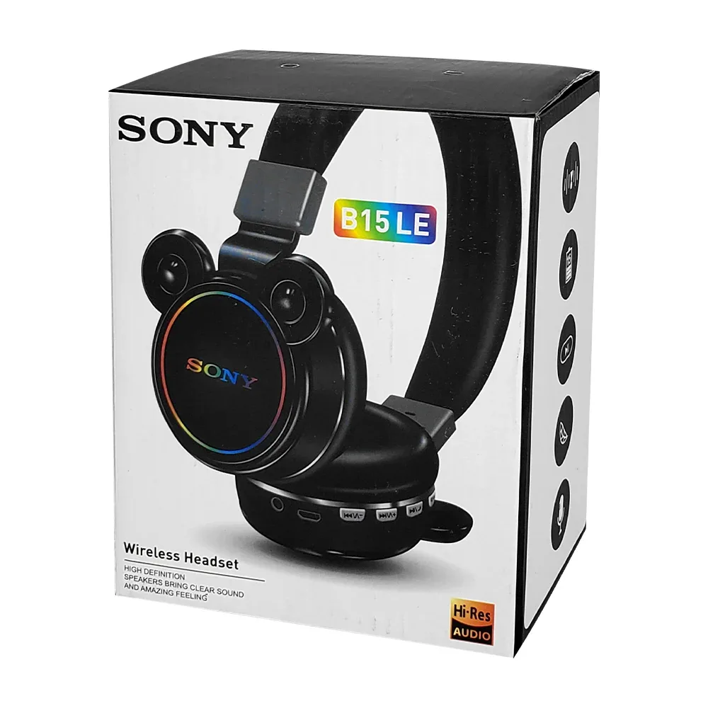 Audífonos diadema bluetooth inalámbrica con diseño de orejas y luz led, variedad de colores / b15 le