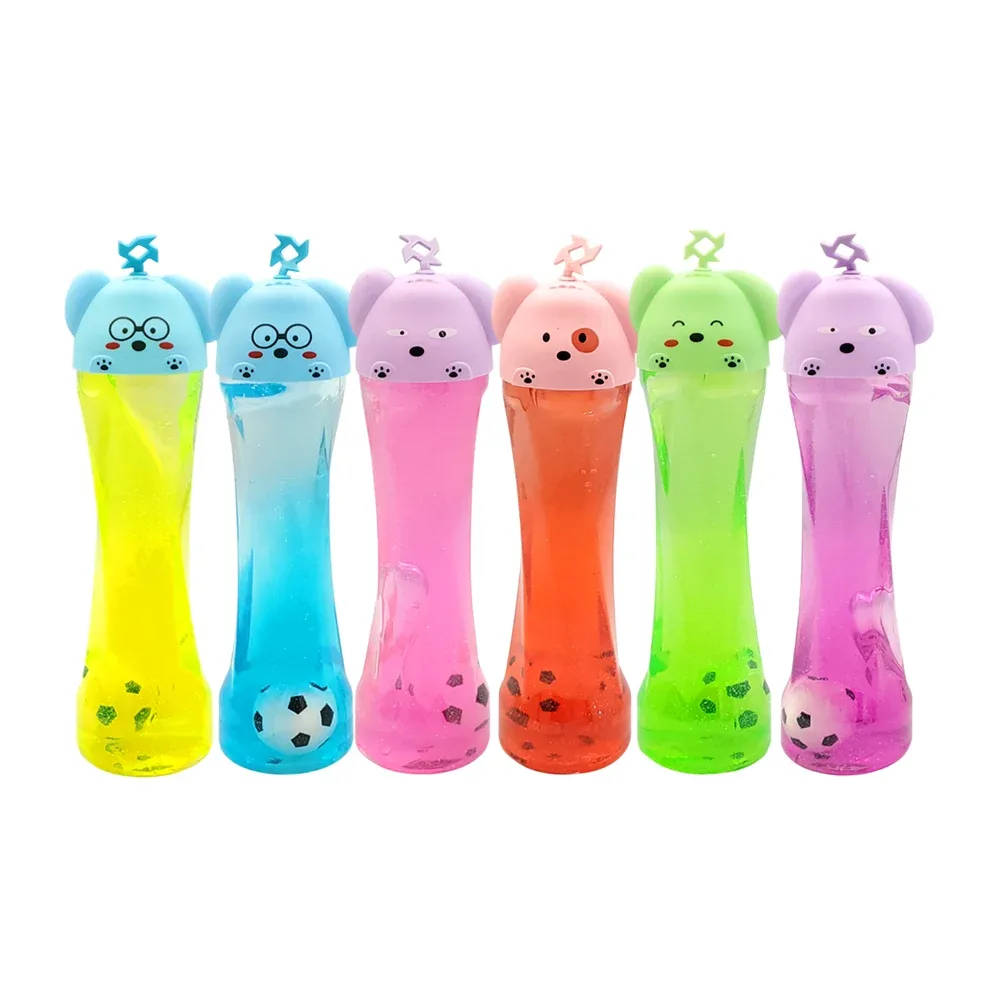 Bote de slime brillante, diseño de perro + mini balón de fútbol, variedad