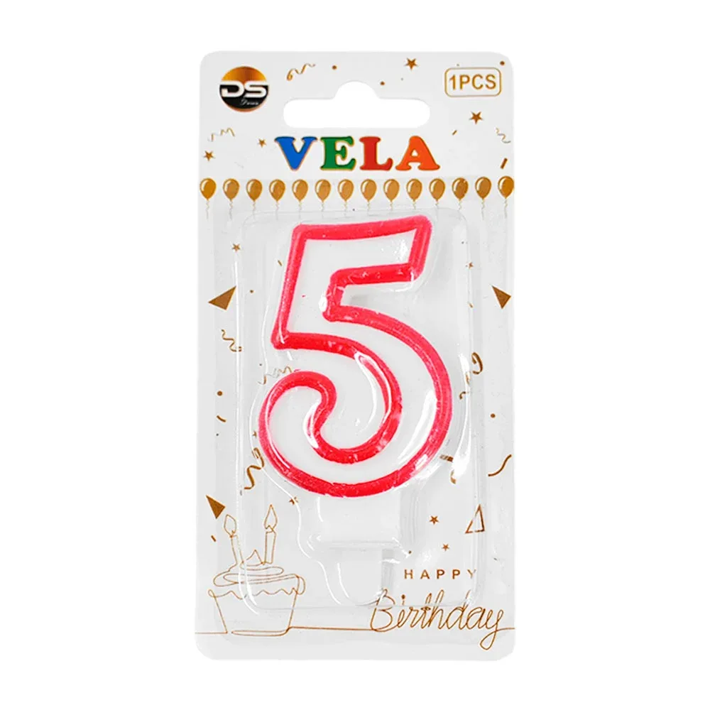 1pza Vela blanca - orilla rosa con el no.5 para el pastel de cumpleaños / ds03008