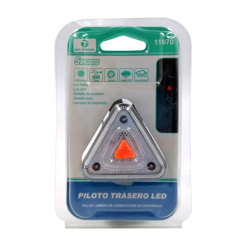 Lámpara trasera on teck con forma triangular y 5 modos de luz para bicicleta / 11670